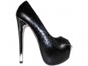 Tocuri înalte negre pe platformă pantofi din piele de șarpe pentru femei - 1