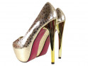 Zlaté vysoké podpätky na platforme dámske topánky z hadej kože - 2