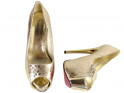 Zlaté vysoké podpätky na platforme dámske topánky z hadej kože - 3