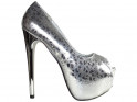 Ezüst magas sarkú cipő a női platformon - 1