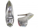 Tocuri înalte argintii pe platformă pantofi de șarpe pentru femei - 3