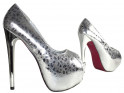 Ezüst magas sarkú cipő a női platformon - 4
