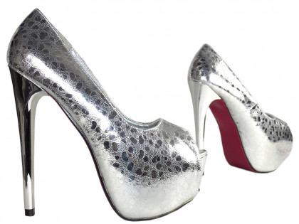 Sidabrinės platformos moteriški gyvatės odos batai - 4