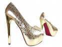Zlaté vysoké podpätky na platforme dámske topánky z hadej kože - 4