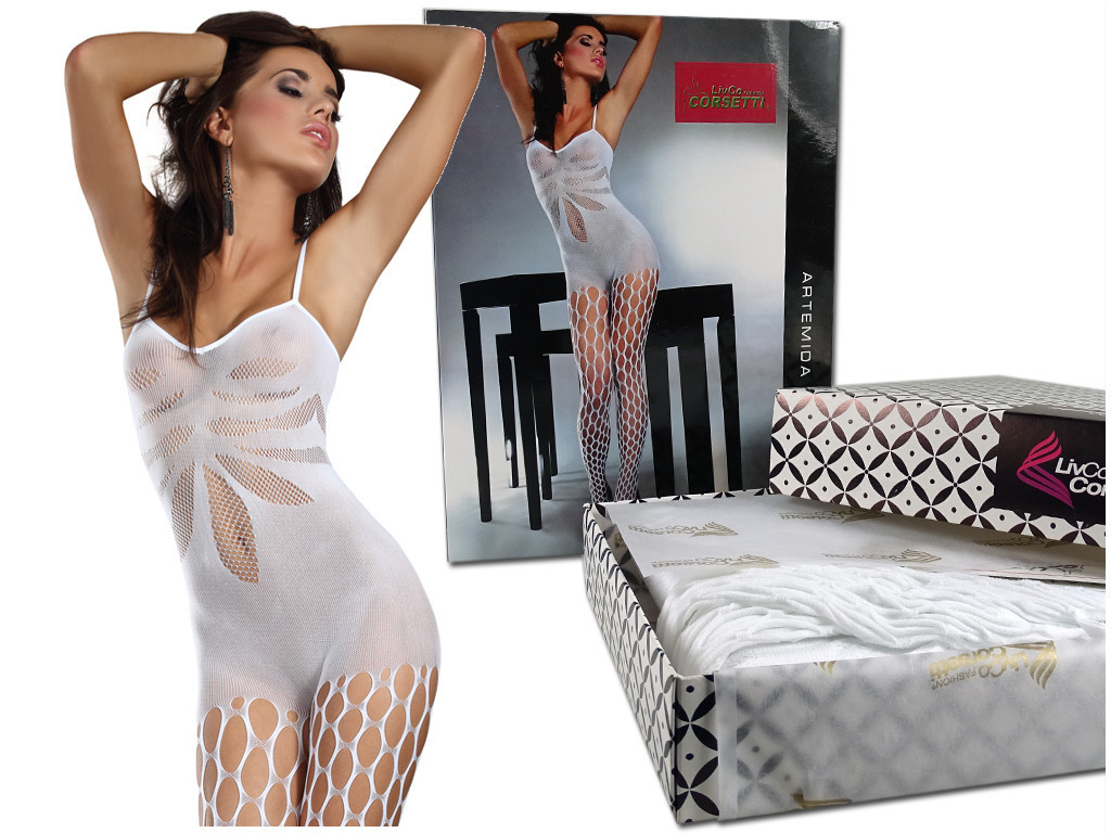 Fehér bodystocking fehérnemű erotikus hálóing - 5
