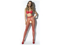 Red women's pantyhose with a shiny crotch hole - 1