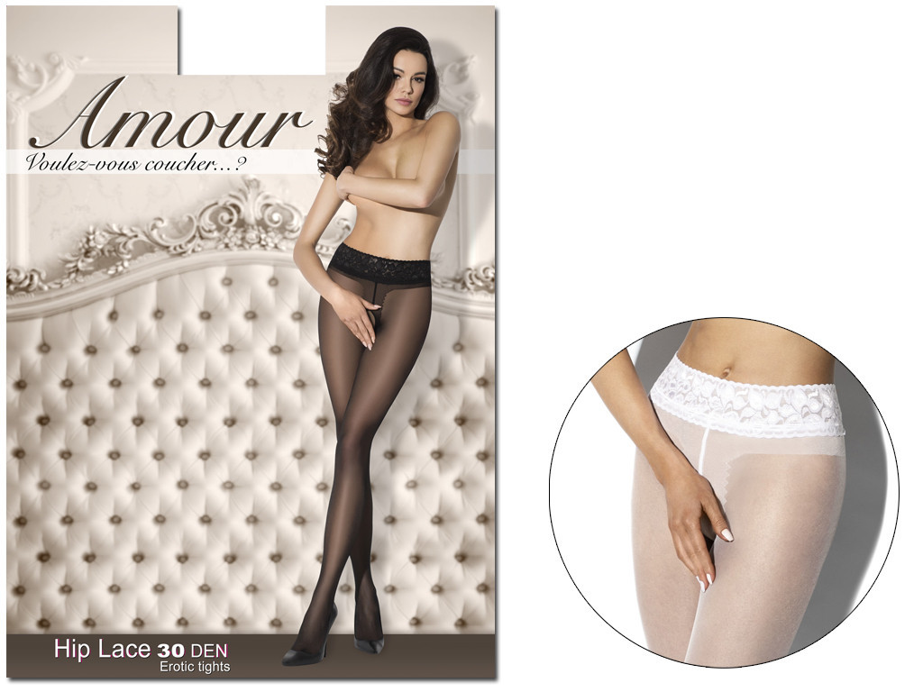 Weiße Strumpfhose mit Schrittloch und Spitzenbund - 5
