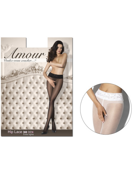 Weiße Strumpfhose mit Schrittloch und Spitzenbund - 5