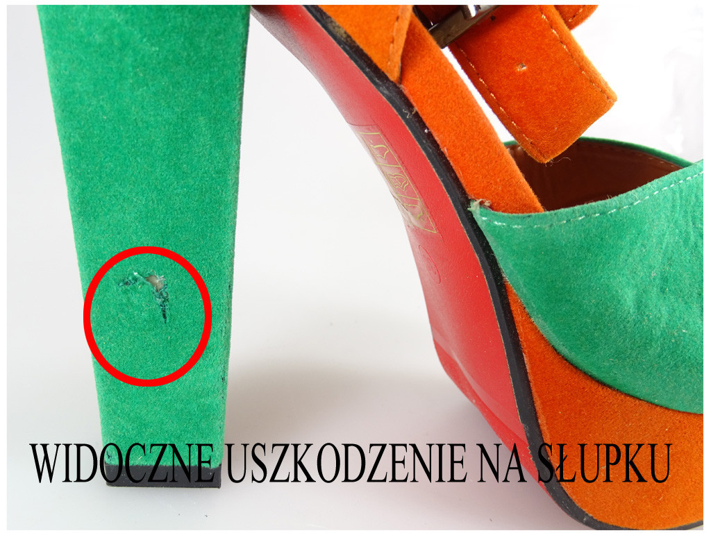 ZIELONO POMARAŃCZOWE SANDAŁY NA SŁUPKU 