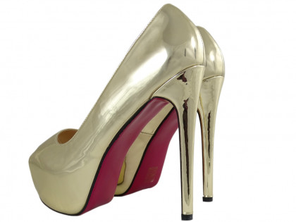 Złote szpilki na platformie duże rozmiary high heels