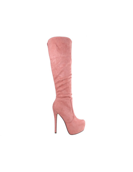 Różowe kozaki na platformie zamszowe szpilki