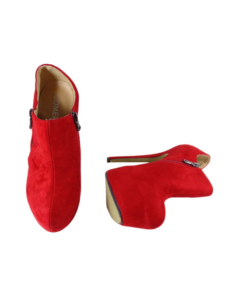 Red suede women's boots on the platform - 4