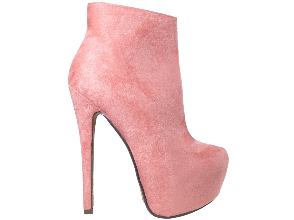Różowe botki na platformie zamszowe buty - 1