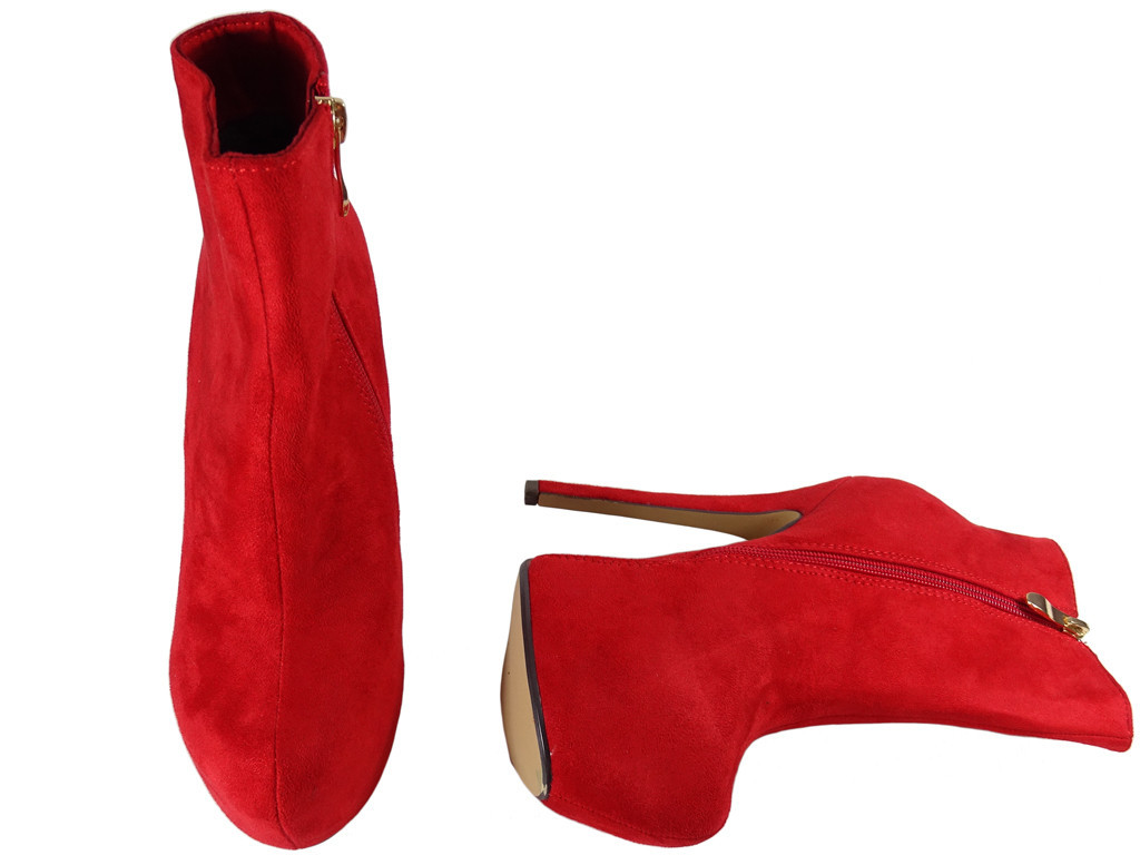 Botine cu platformă roșie pantofi de damă din piele de căprioară - 4