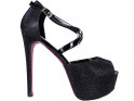 Melni stiletto papēži platformas sandales ar siksnu liels izmērs - 1