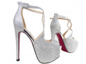 Silver pins on the platform glitter sandals with belt - 2