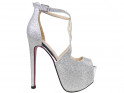 Silver pins on the platform glitter sandals with belt - 1