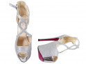 Sandale cu sclipici cu platformă argintie cu sclipici cu centură - 4