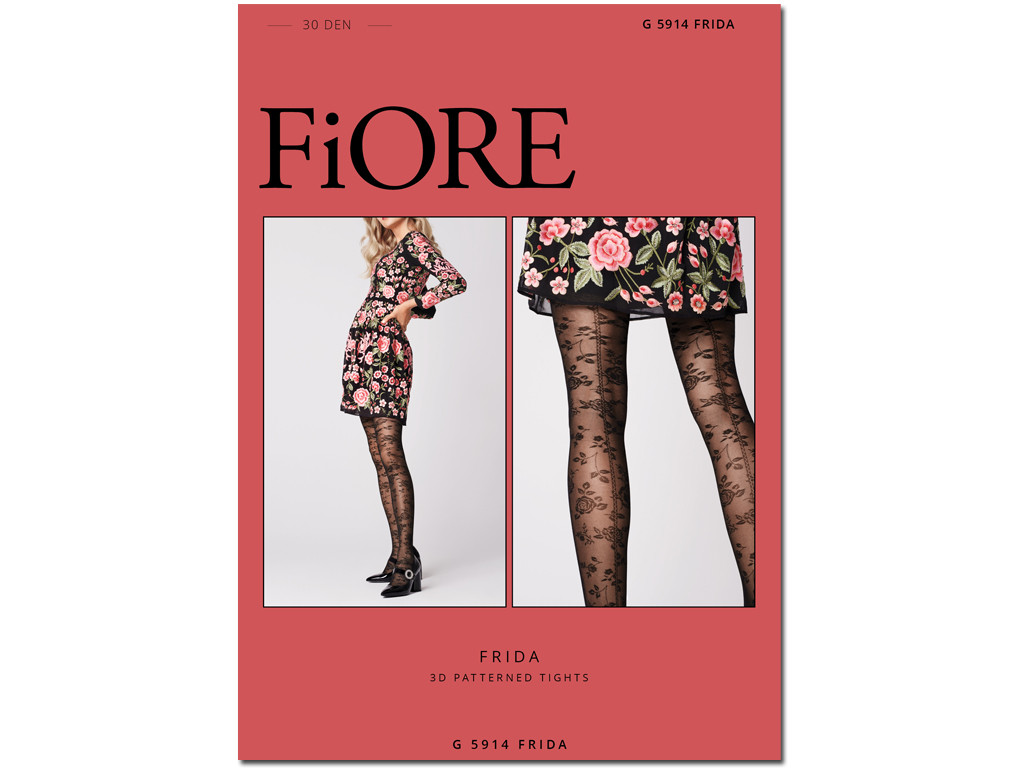 Black floral patterned women's pantyhose 30 den - 1