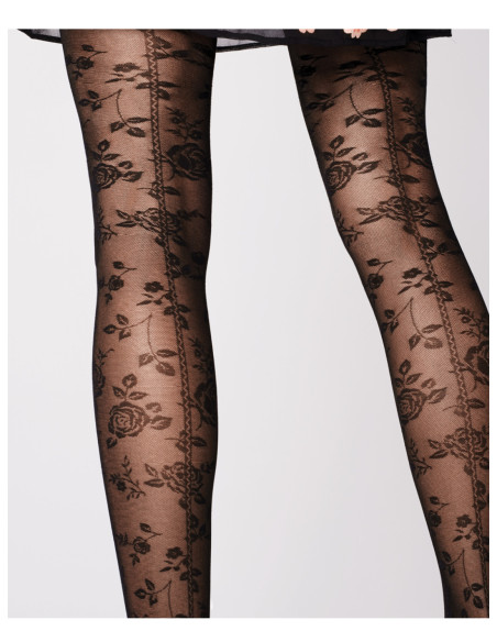 Schwarze Frauenstrumpfhose mit floralem Muster 30 den - 2