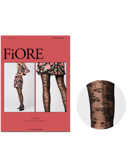 Чорні жіночі колготки з квітковим візерунком 30 den - 3