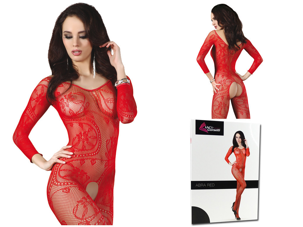 Červené bodystocking erotické spodní prádlo pro ženy - 4