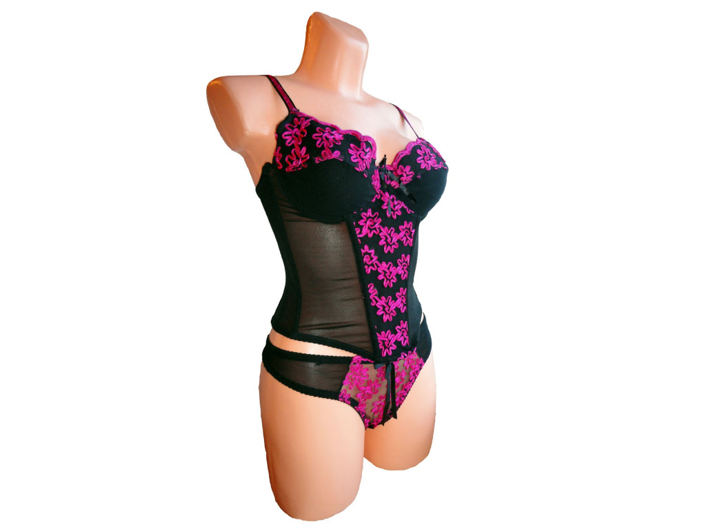 KORSETTSET AUS DESSOUS SCHWARZE LILIE - 2