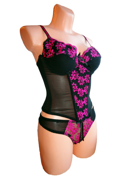 SET DE LINGERIE NEGRU CORSET - 2