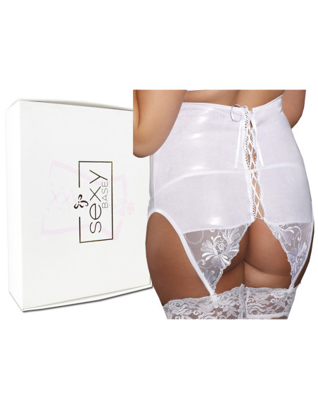 White tall garter belt wet look tied up - 5