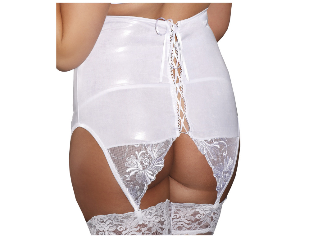 White tall garter belt wet look tied up - 1