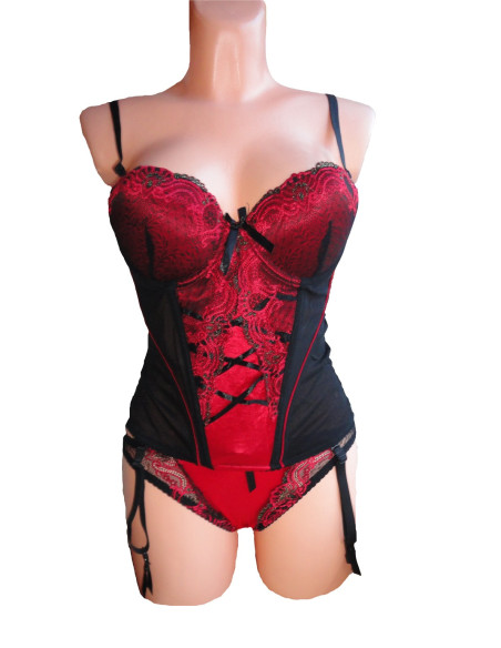 GORSET KOMPLET BIELIZNY PUSH UP CZERWONY
