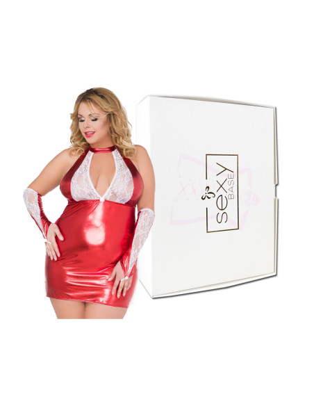 Raudonos ir baltos spalvos erotinė wetlook suknelė dideli dydžiai - 5