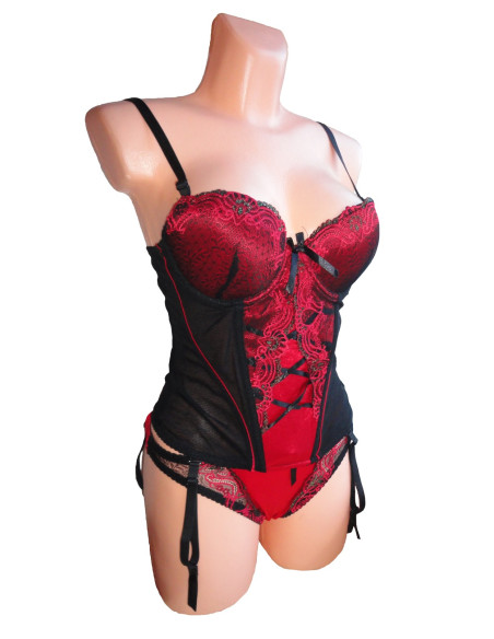 GORSET KOMPLET BIELIZNY PUSH UP CZERWONY