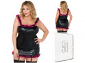 Black wetlook dress large size with frill - 4