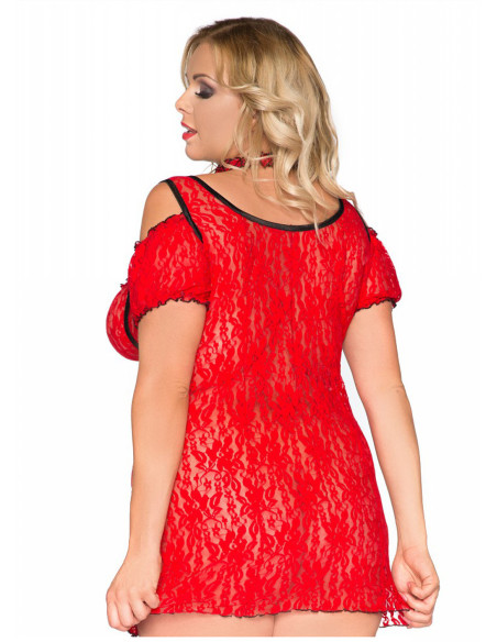 Rochie erotică din dantelă roșie de mărime mare - 2