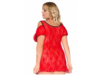 Erotické šaty z červenej čipky veľkosti Plus - 2