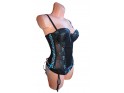 CORSET SET OF PUSH UP UNDERWEAR BLACK WITH BLUE - 1