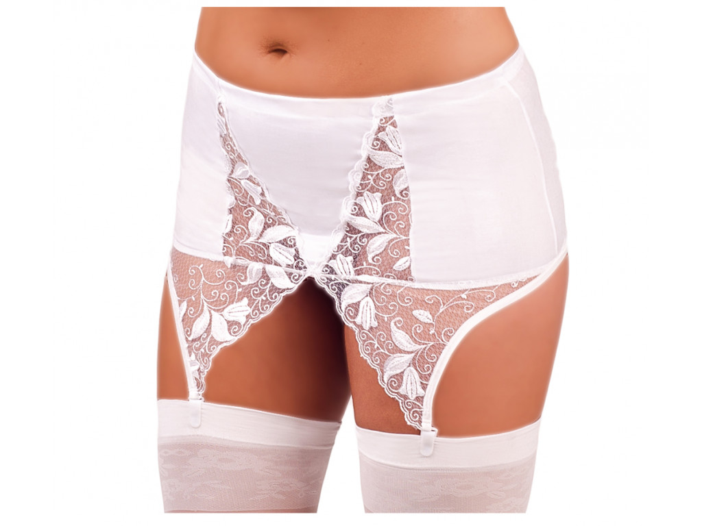 White wet-look garter belt with lace - 1