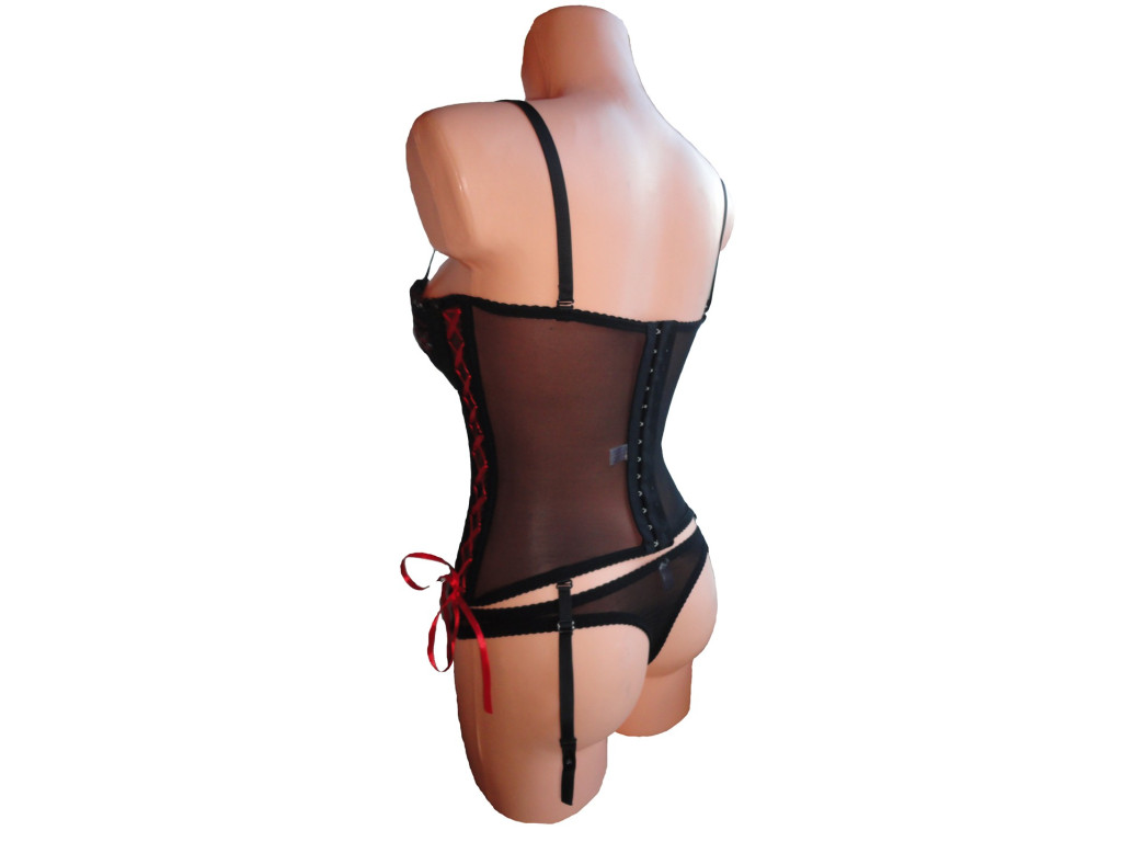 CORSET SET OF PUSH UP UNDERWEAR BLACK WITH RED  - 3