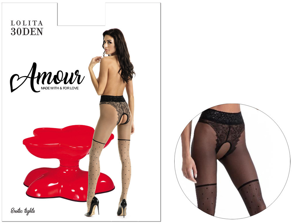 Melnas polka dot zeķes ar caurumu kājstarpē - 5