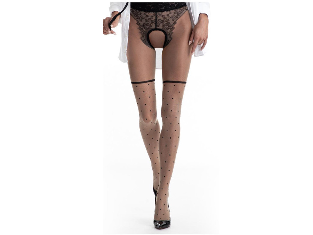 Fleischige Strumpfhose mit Punkten im Schrittloch  - 6