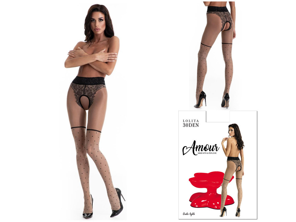 Collants charnus à pois dans le trou d'entrejambe  - 3
