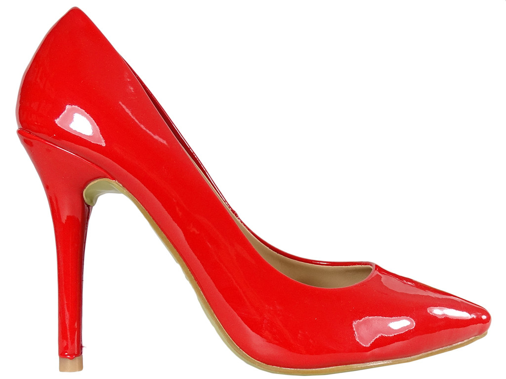 Női piros magas sarkú lakkozott cipő - 1