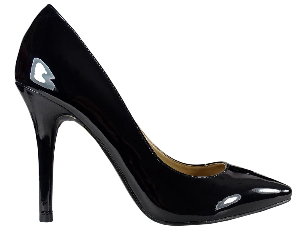 Női fekete magassarkú, lakkozott klasszikus cipő - 1