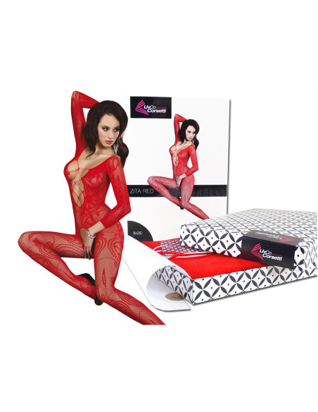 Czerwone bodystocking bielizna erotyczna damska - 5