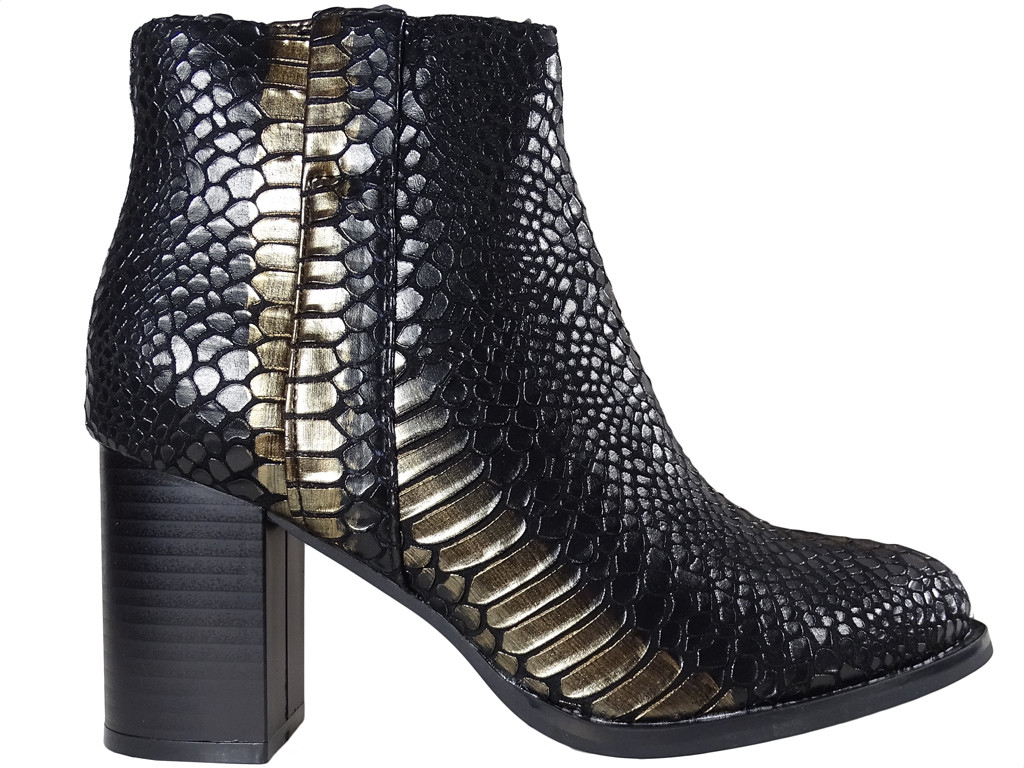 Black-golden scaly women's boots on a pole - 1