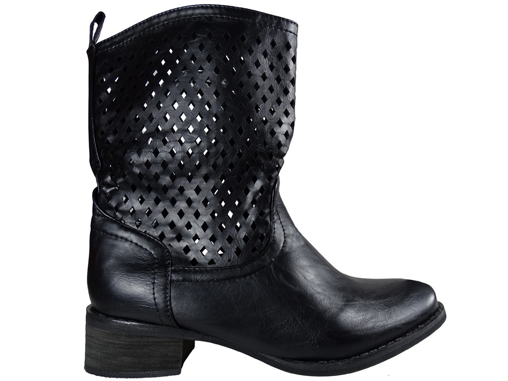 Schwarze durchbrochene Damenstiefel - 1