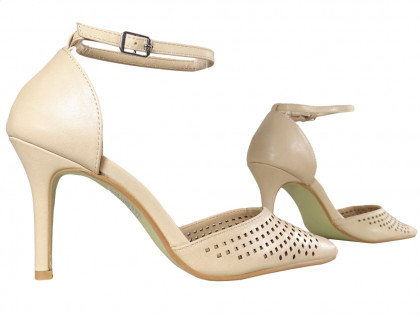 Beige female pins with ankle strap eco leather - 3