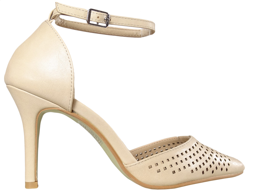 Beige female pins with ankle strap eco leather - 1