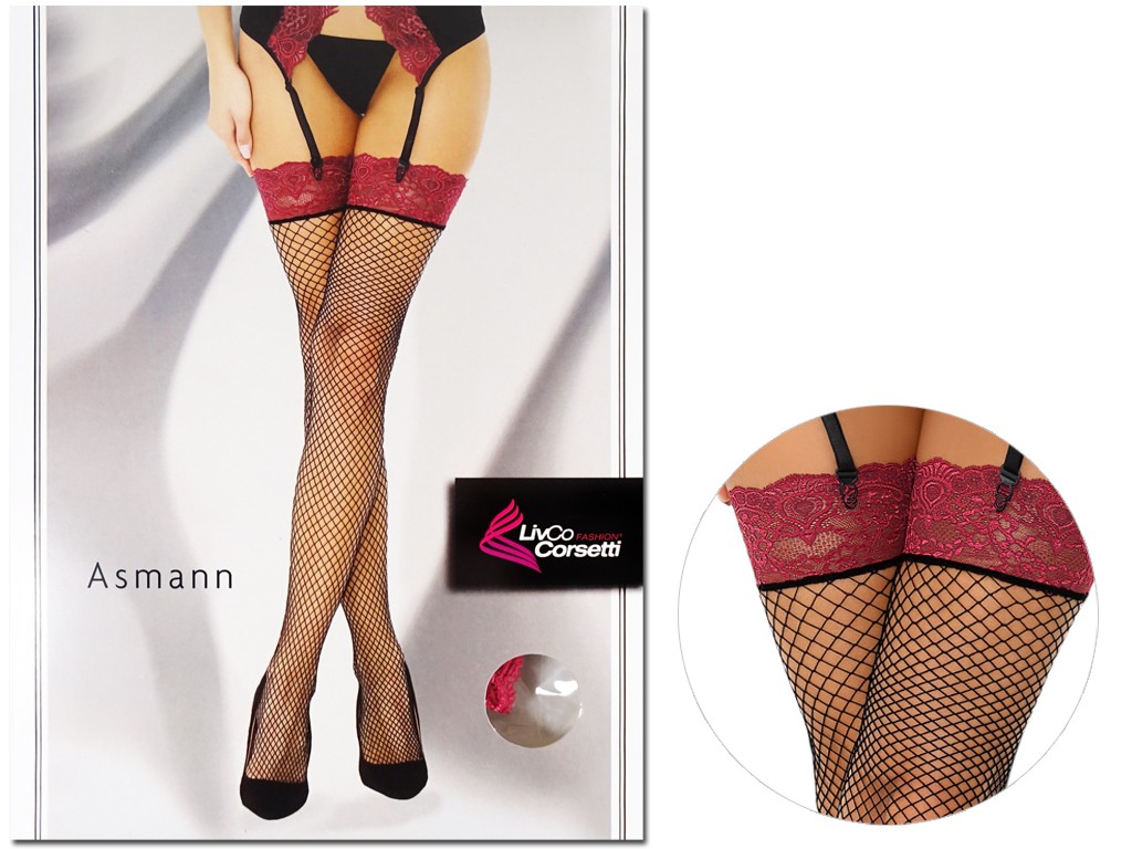 Black cabaret stockings with red lace - 3